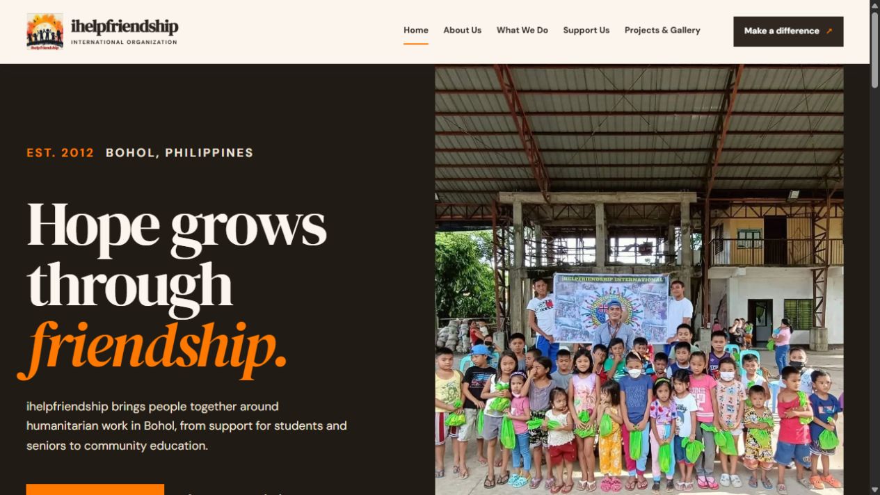 ihelpfriendship website homepage